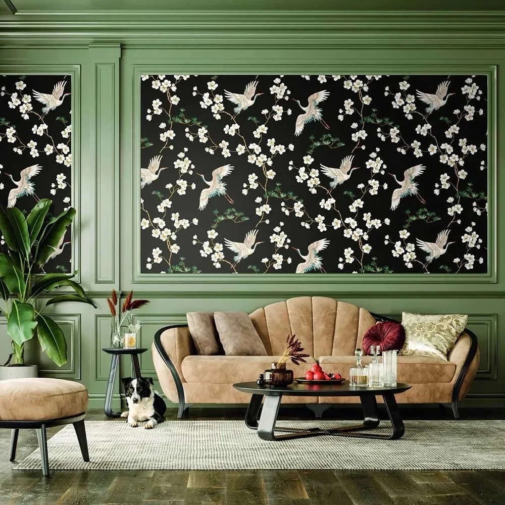New Anthropologie Home Decor Carl Robinson Swothins Crane & Blossom Wallpaper